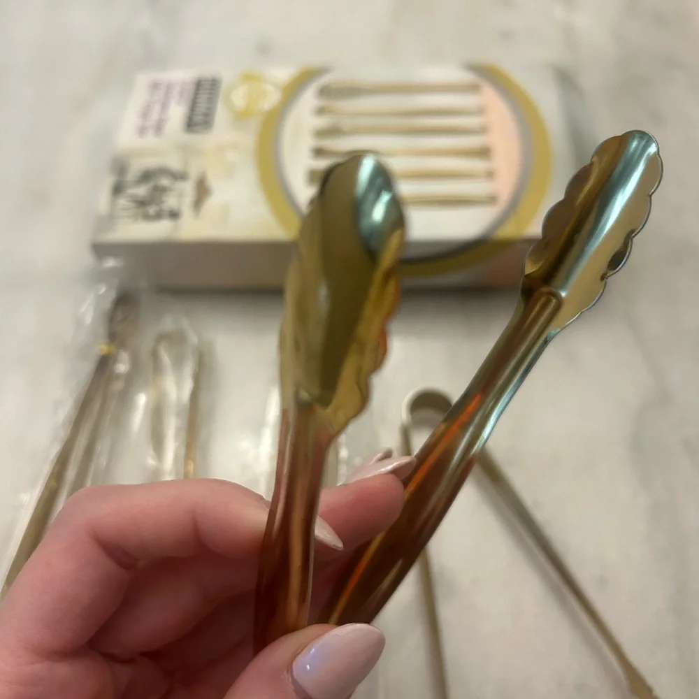 Hinmay Gold Stainless Steel Cocktail Mini Tongs Set - Picture 6 of 11